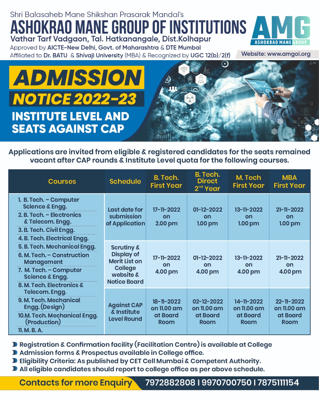 Applications are Invited for Institute Level Quota