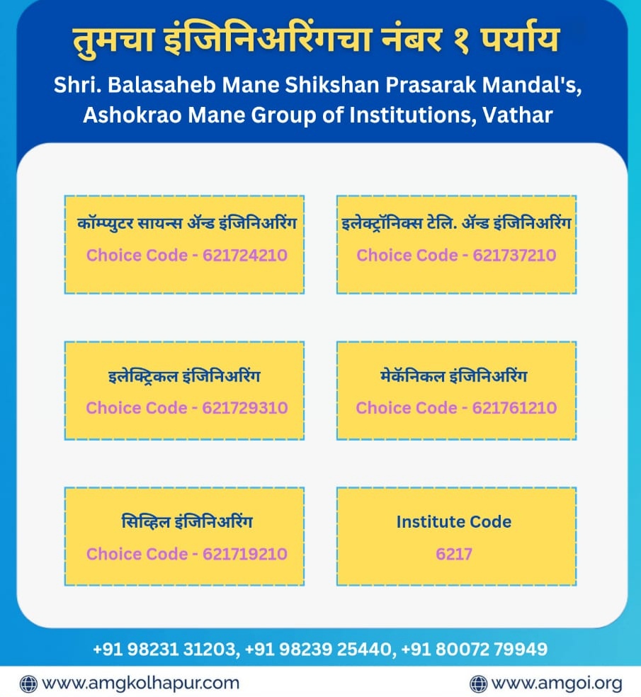 Institute department wise choice code